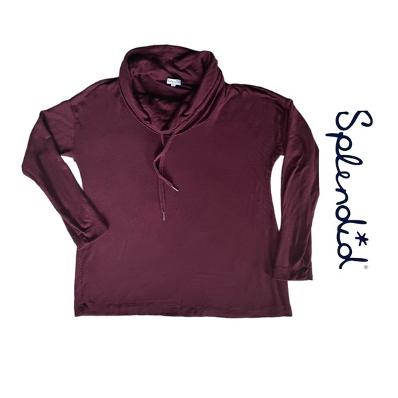 SPLENDID Cowl Neck Burgundy long Sleeve Sweater size S - Picture 4 of 8